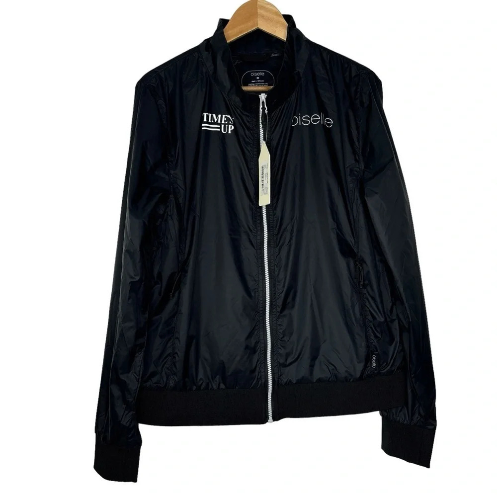 Oiselle Black Time's Up Black Lightweight Nylon‎ Bomber Jacket Size 8 NWT